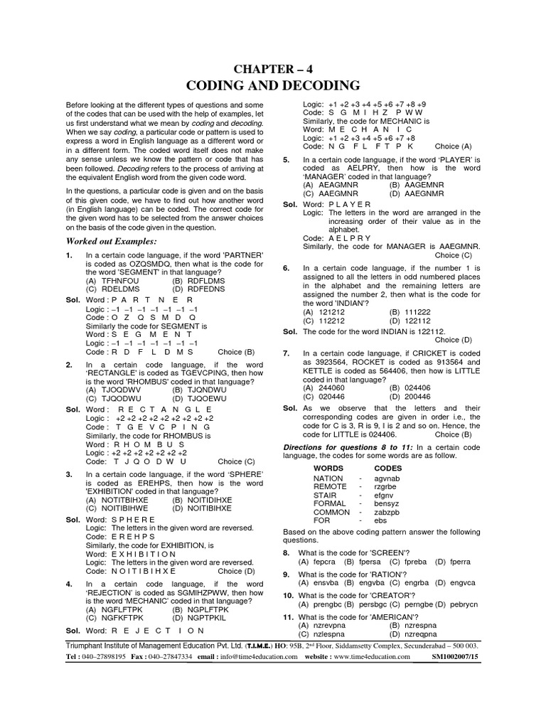 Chapter 4 Coding-and-Decoding | PDF | Code | Logic
