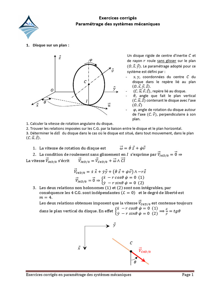 Exercices sur le roulement sans glissement PDF — free download