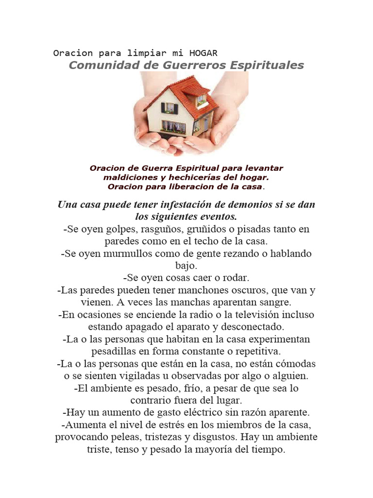 Oracion Para Limpiar Mi Hogar Pdf Oración Brujería