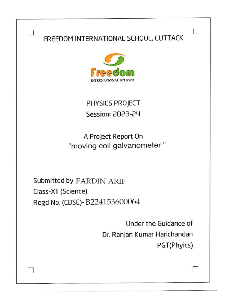 Moving Coil Galvanometer Project Report | PDF | Magnetic Field ...