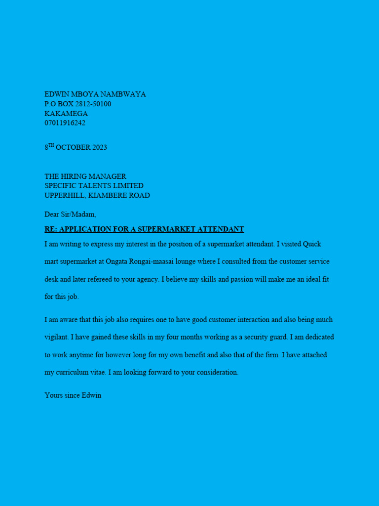 Application for Supermarket Attendant | PDF