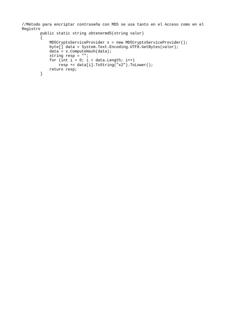 Encriptar Contraseña con MD5 en C# | PDF