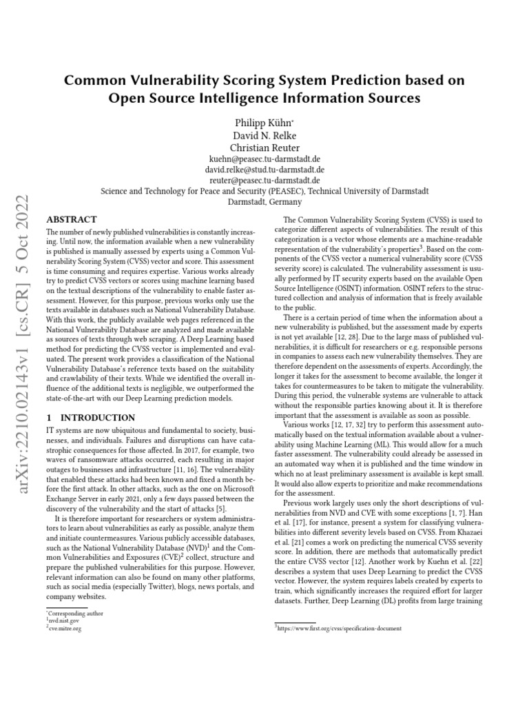 Common Vulnerability Scoring System Prediction Based On Open Source ...