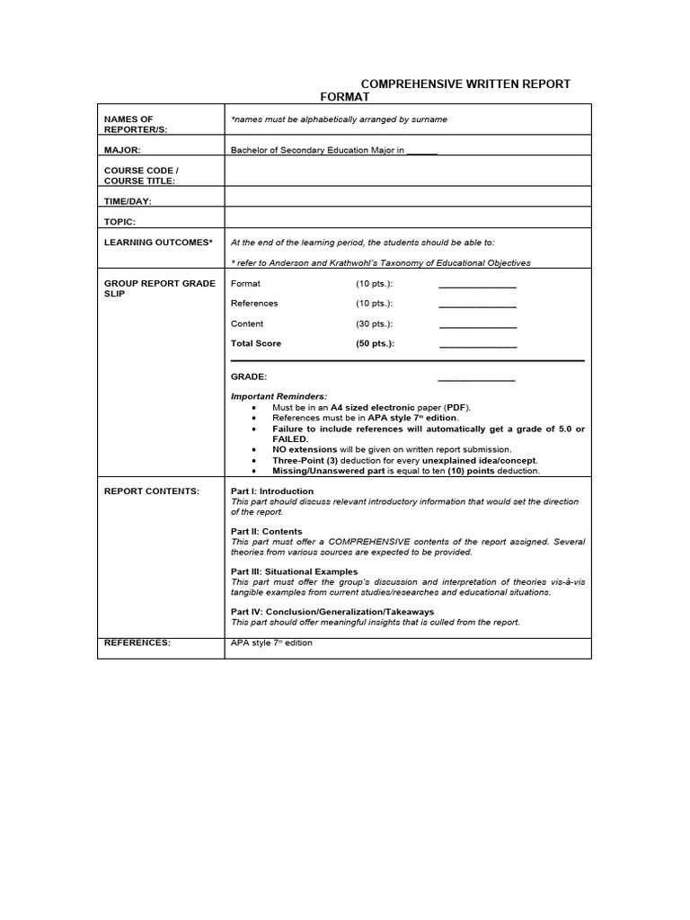 Comprehensive Written Report Template PDF Comprehensive Written Report Template PDF
