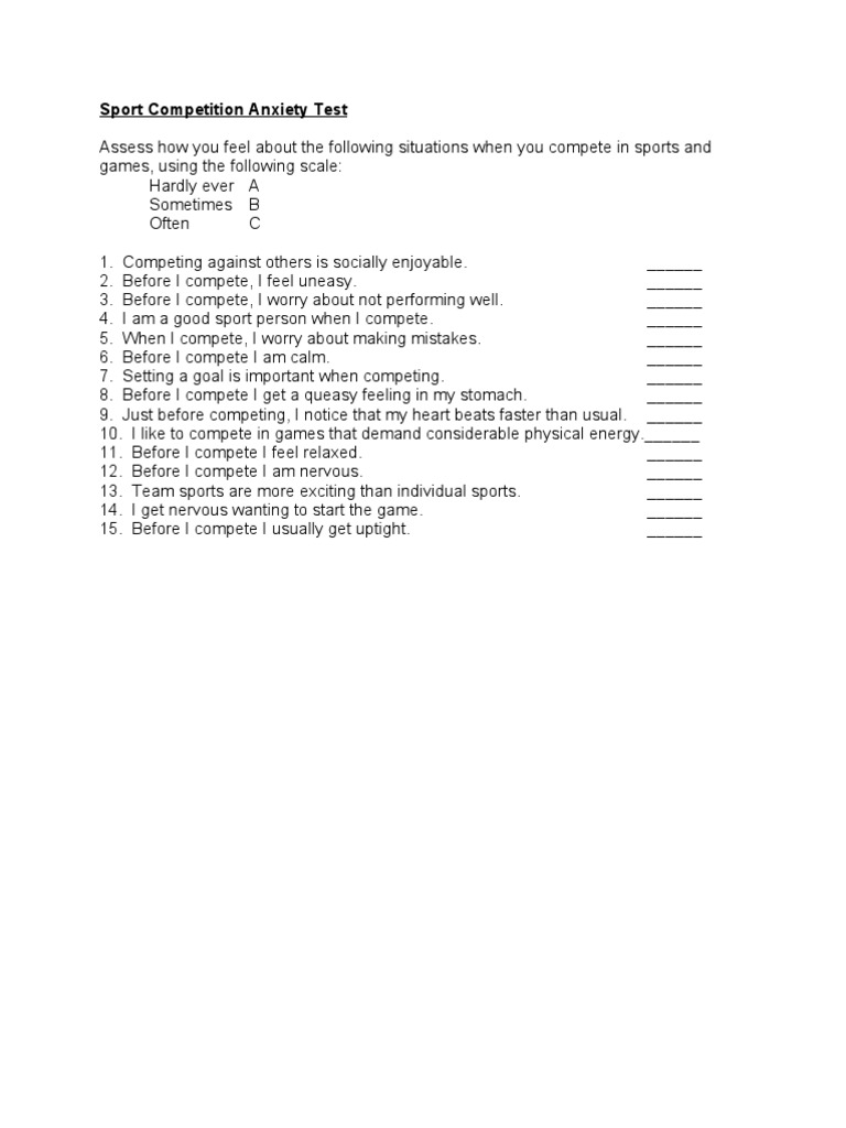 Sport Competition Anxiety Test PDF Anxiety Competition