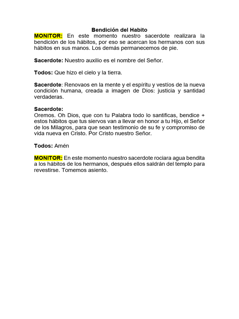 Bendición Del Habito PDF