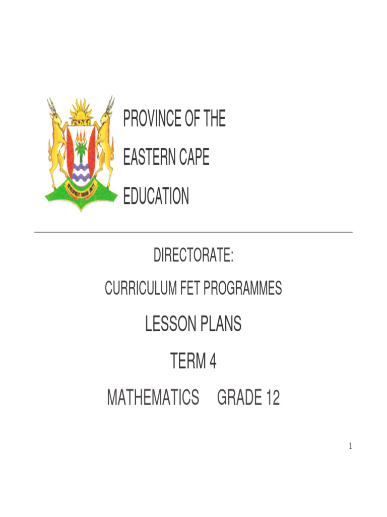 Grade 12 Mathematics Term 4 Lesson Plans | PDF | Teaching Methods ...