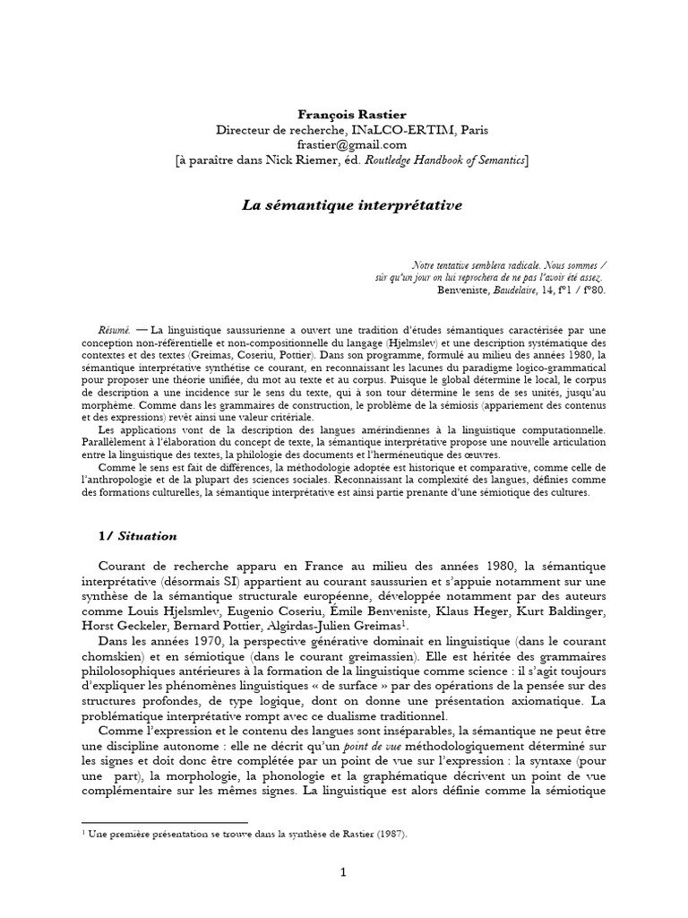 La sémantique interprétative expliquée | PDF | Sémantique | Sémiotique