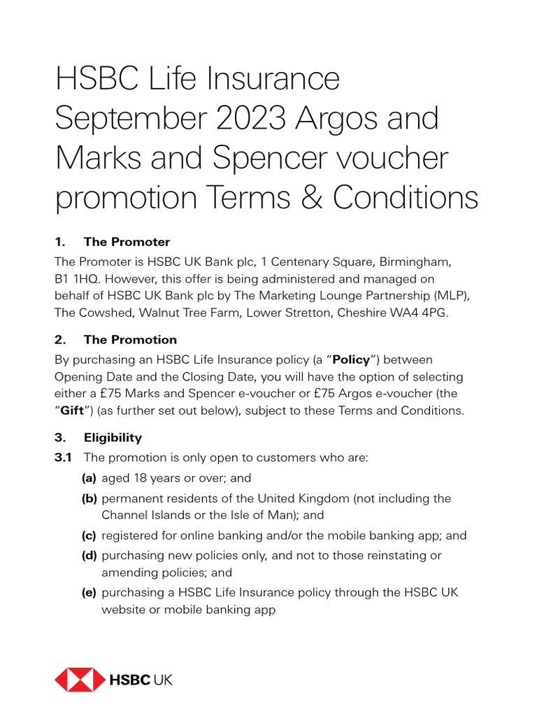 Septeber Argos and Marks and Spencer Voucher Promotion T and C PDF