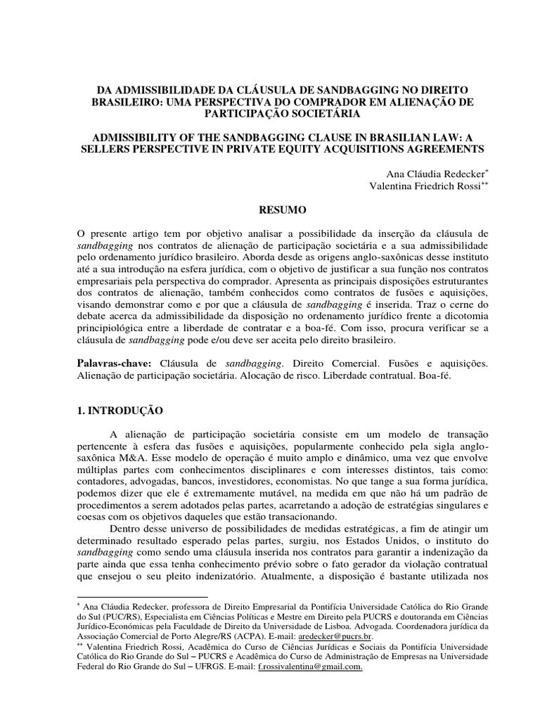 Cláusula de Sandbagging no Direito Brasileiro | PDF | Justiça | Crime e ...