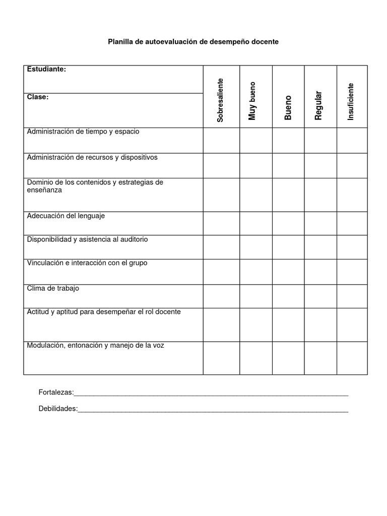 Planilla de Autoevaluación | PDF