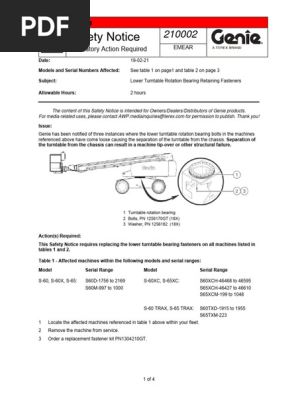 Genie Safety Notice: Fastener Replacement | PDF | Technology