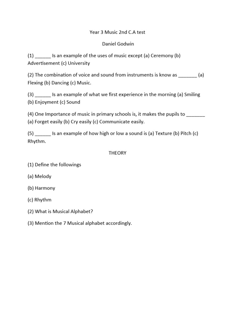 Year 3 music 2nd c a test daniel godwin pdf art