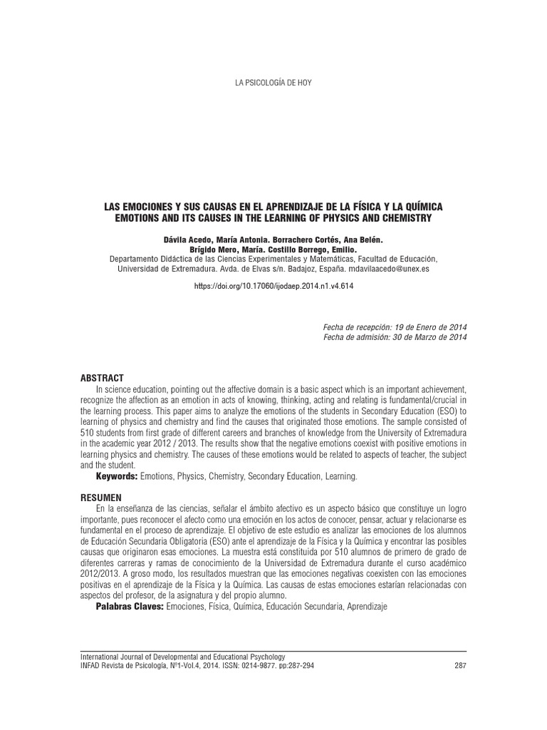 Las Emociones Y Sus Causas en El Aprendizaje de La Física Y La Química ...