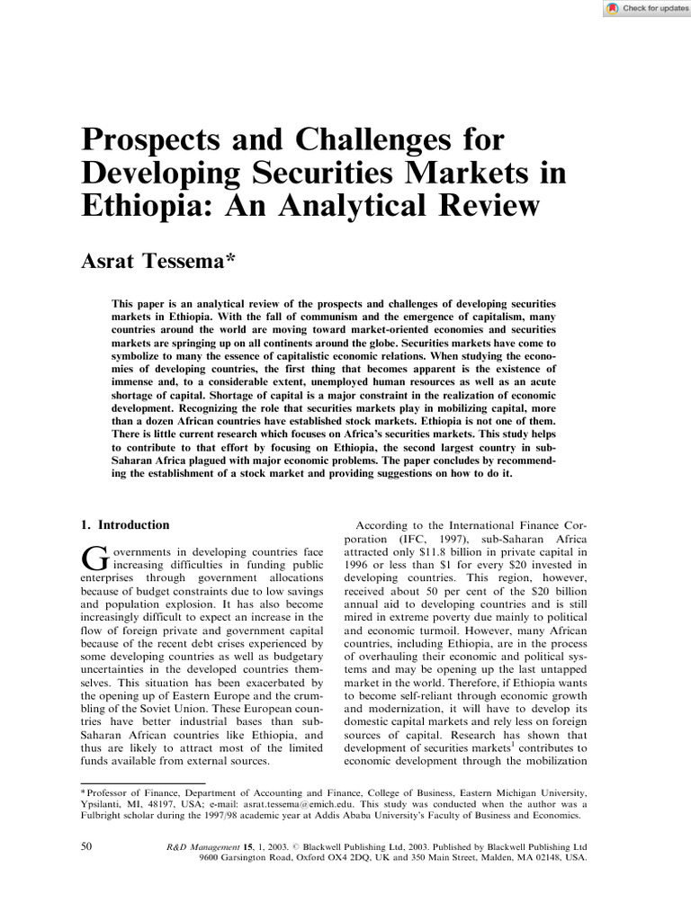 Ethiopia's Securities Market Prospects | PDF | Politics | Social Science