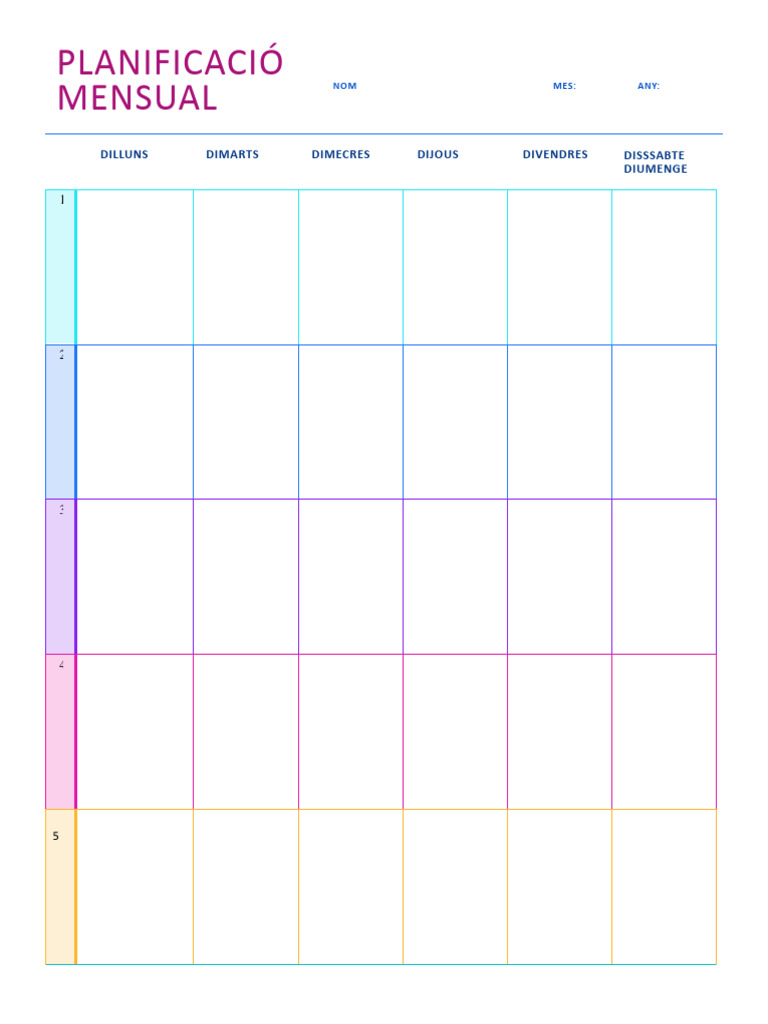 Weekly Assignment Sheet Color PDF