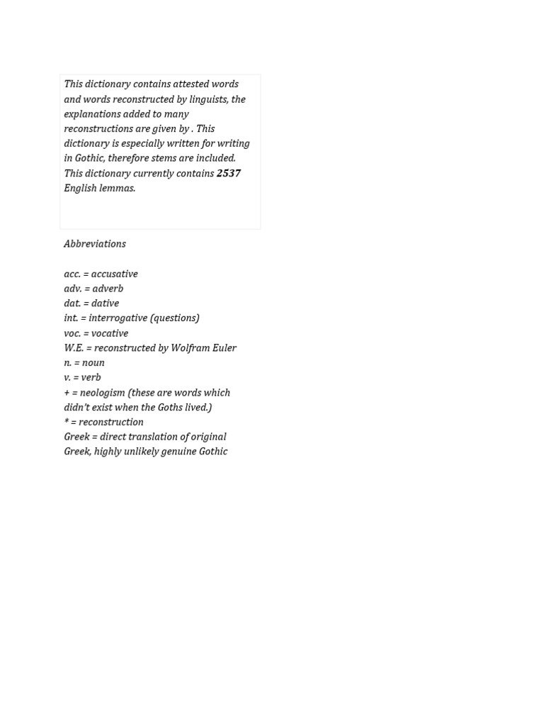 English To Gothic Dictionary Download Free PDF English Language
