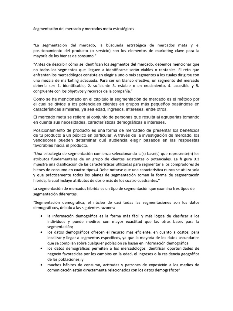 Segmentación Del Mercado y Mercados Meta Estratégicos | PDF | Marketing ...