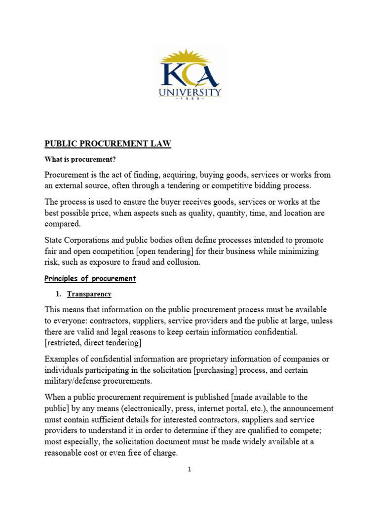 Introduction to public procurement law pdf procurement business