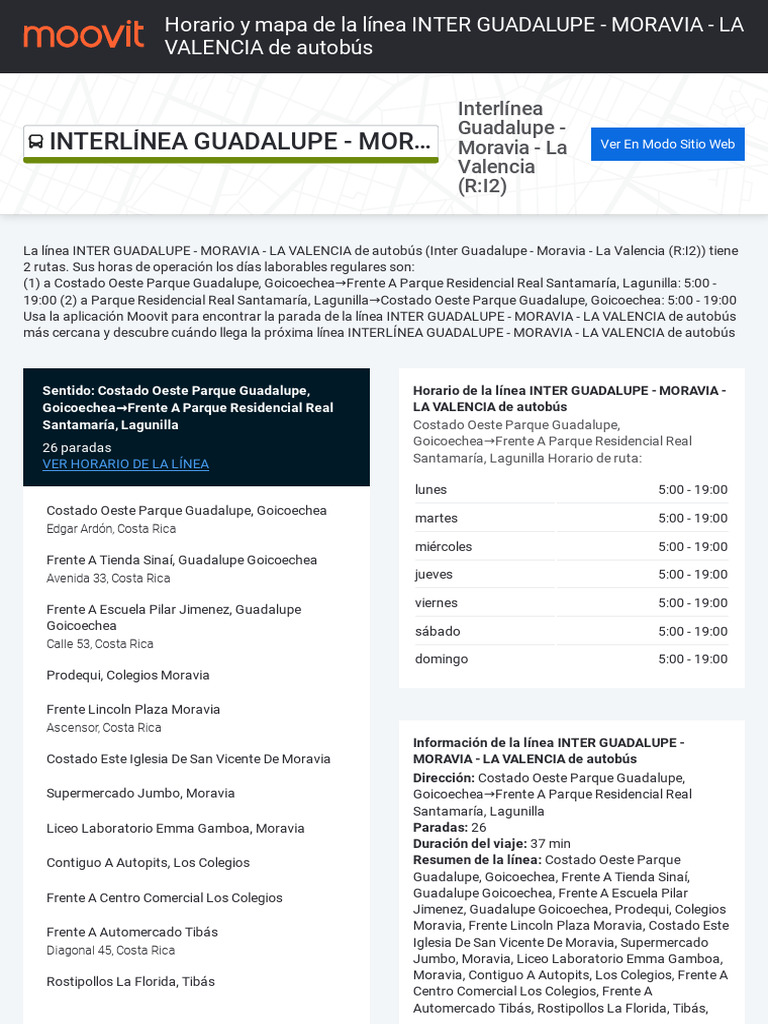 Interlínea Guadalupe - Moravia - La Valencia (R:I2) | PDF