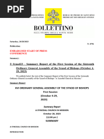 Synod On Synodality Summary Report