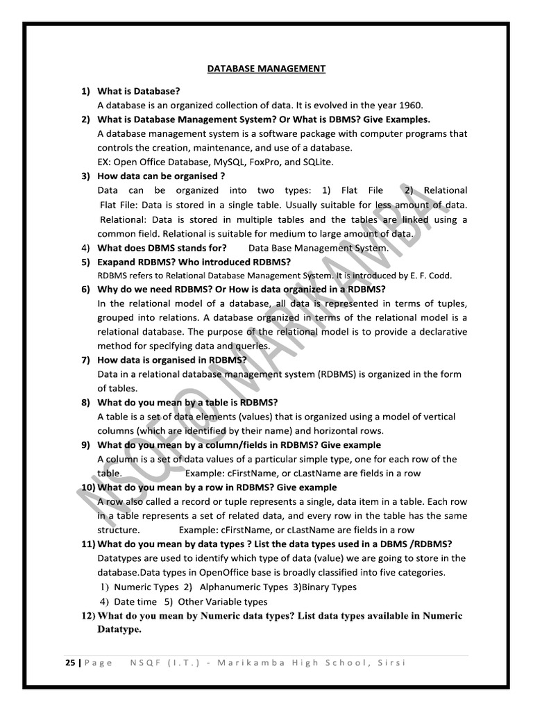 Level2 It Database | PDF