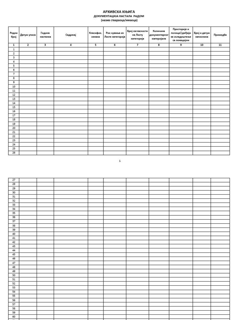 Arhivska knjiga formular 2022 pdf