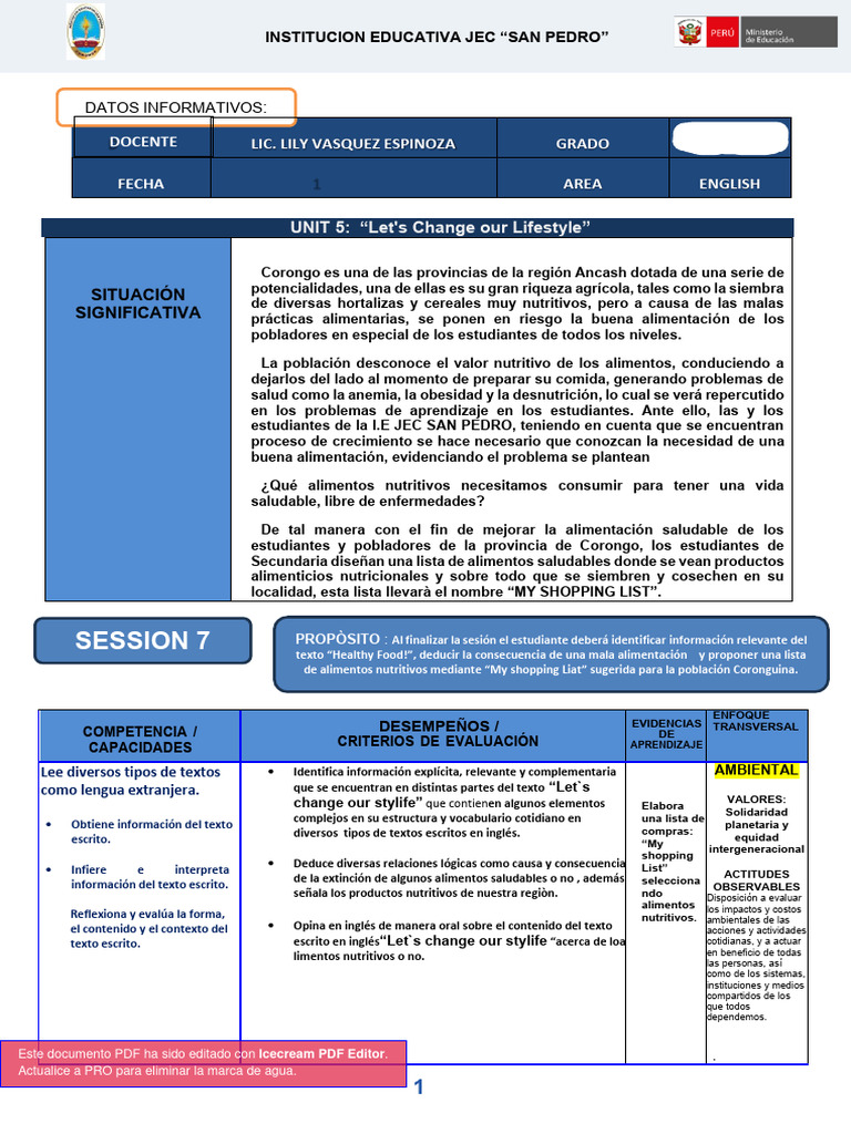 Unit 5 Activity 7 SEC 4TO A | PDF | Nutrición | Dieta y nutrición