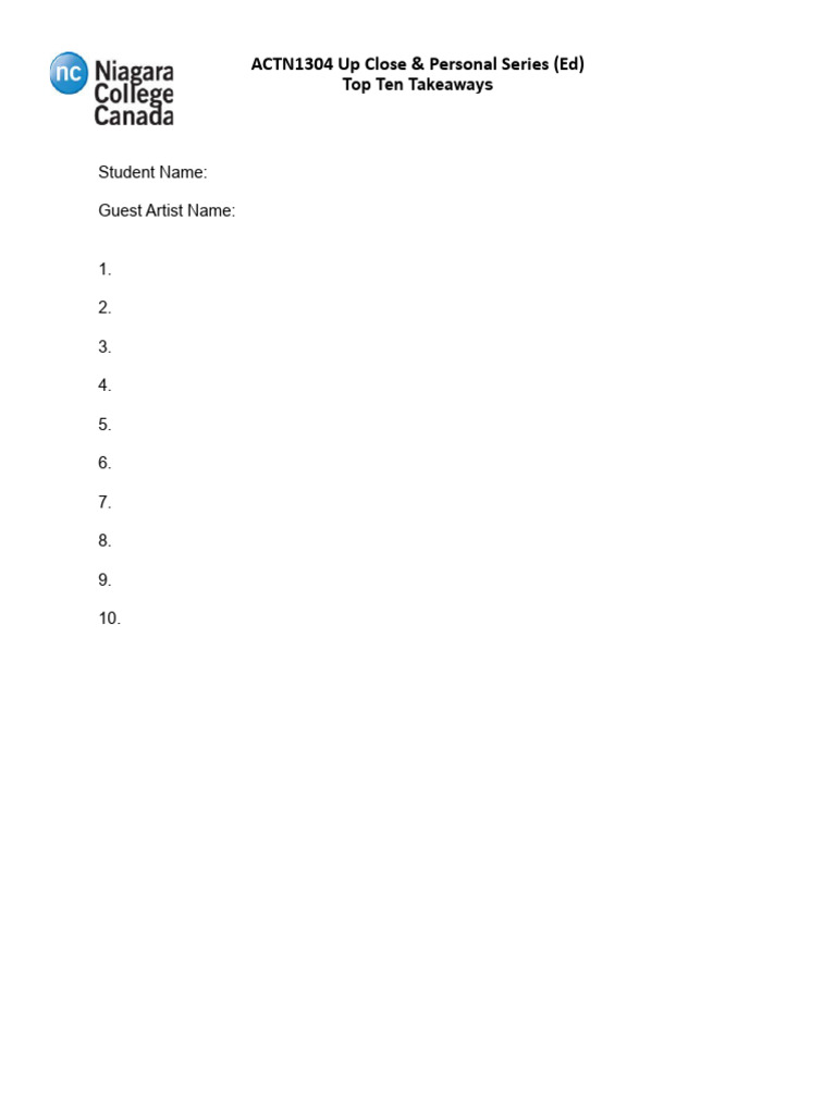 Top Ten Takeaways Template PDF