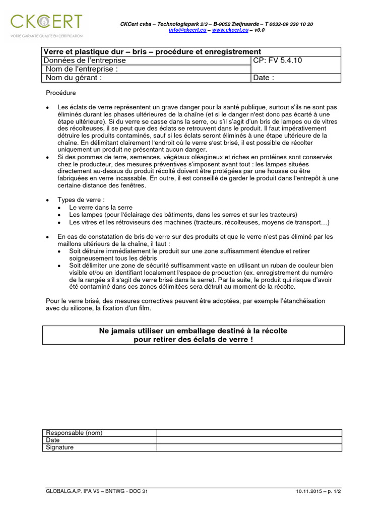 Procédure de gestion des bris de verre | PDF