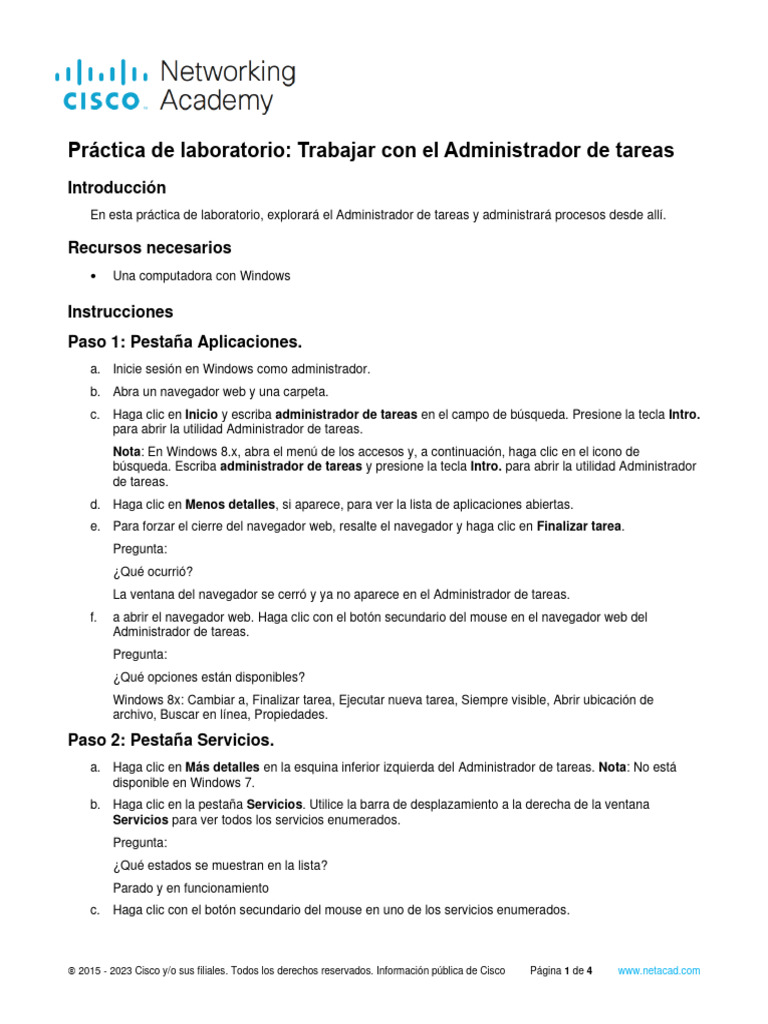 11.1.3.4 Lab - Work With Task Manager | PDF | Windows 7 | Ventana ...