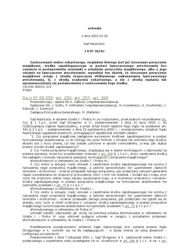 9) Uchwała SN I KZP 36-02 | PDF