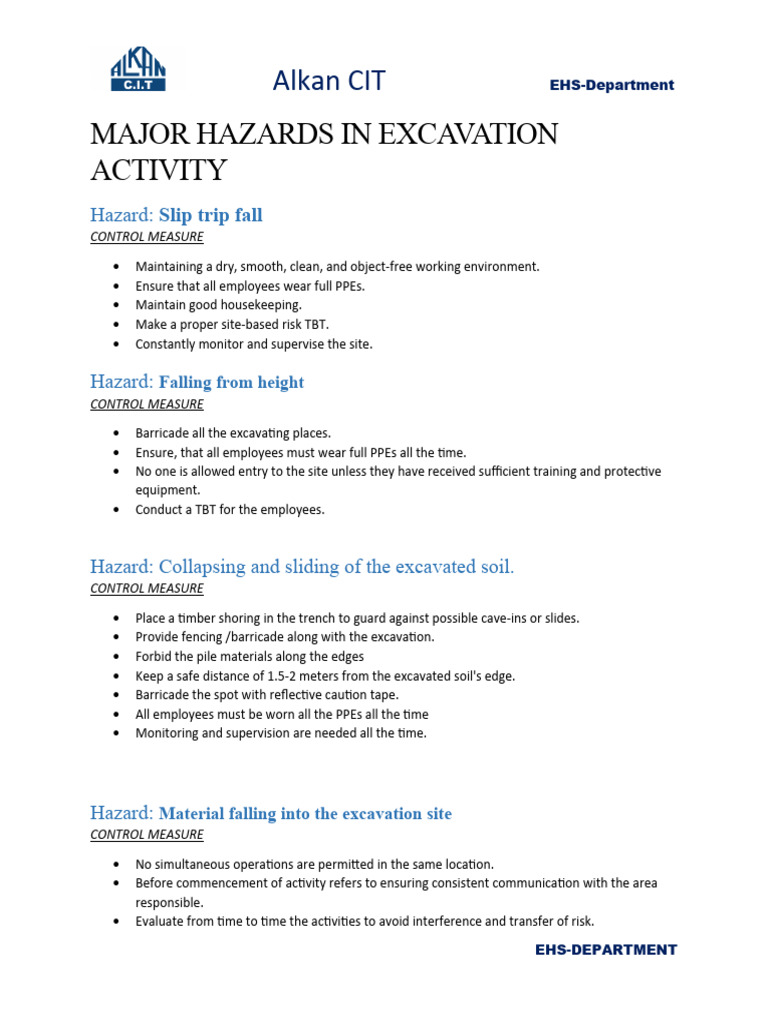 Major Risks During Excavation | PDF | Personal Protective Equipment
