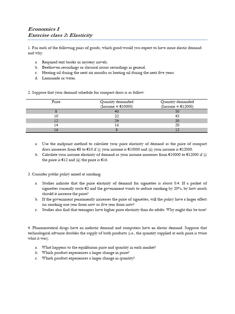 PS2 ECGE 1113 Economics I | PDF | Demand | Price Elasticity Of Demand