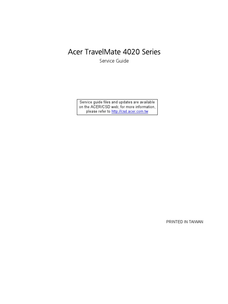 Acer Travelmate 4020 Laptop Service Guide Manual Includes Machine
