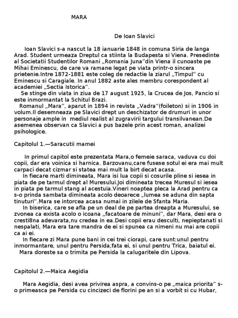 2 Loturi Rezumat Mara de Ioan Slavici - Rezumat Pe Capitole