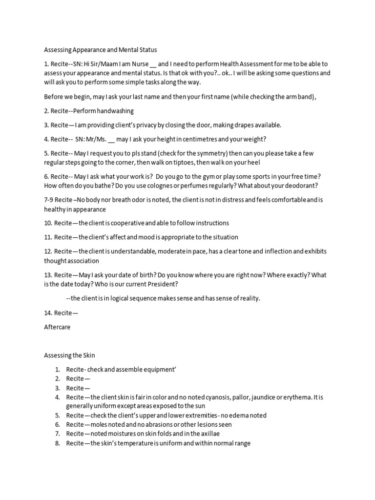 Assessing Appearance and Mental Status PDF