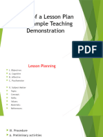 Parts of A Lesson Plan and Sample Demo Teaching