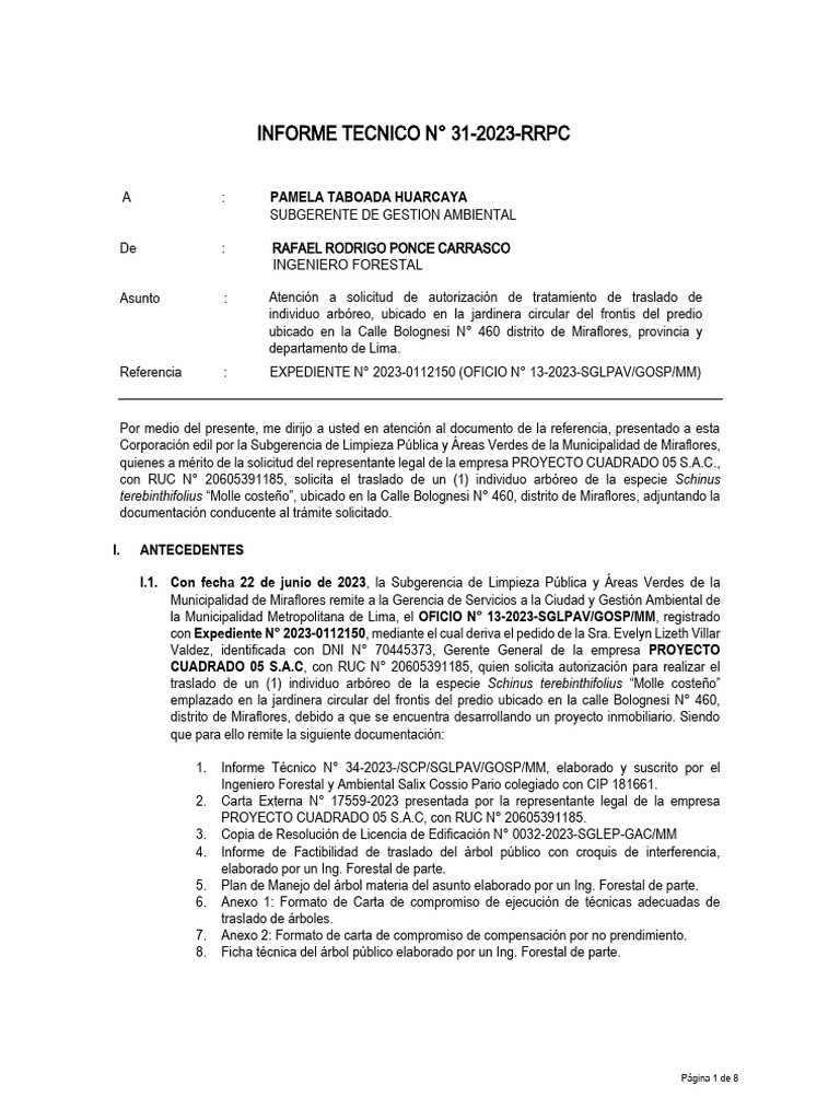 Informe Técnico #031-2023-RRPC | PDF | Multa (pena) | Arboles