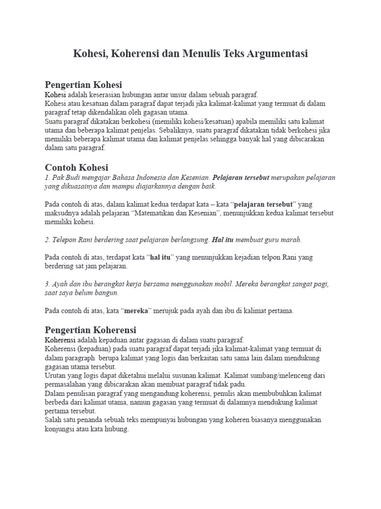 contoh kohesi dan koherensi dalam teks bahasa indonesia