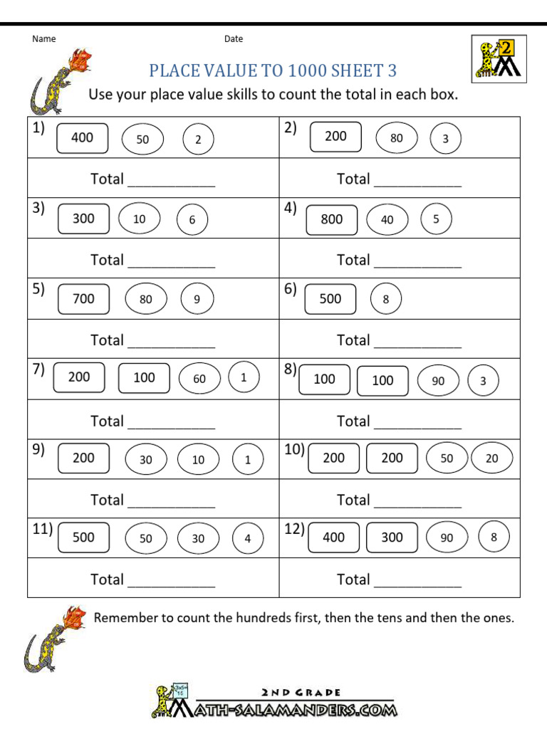 Place Value Worksheets to 1000 | PDF | Teaching Methods & Materials ...