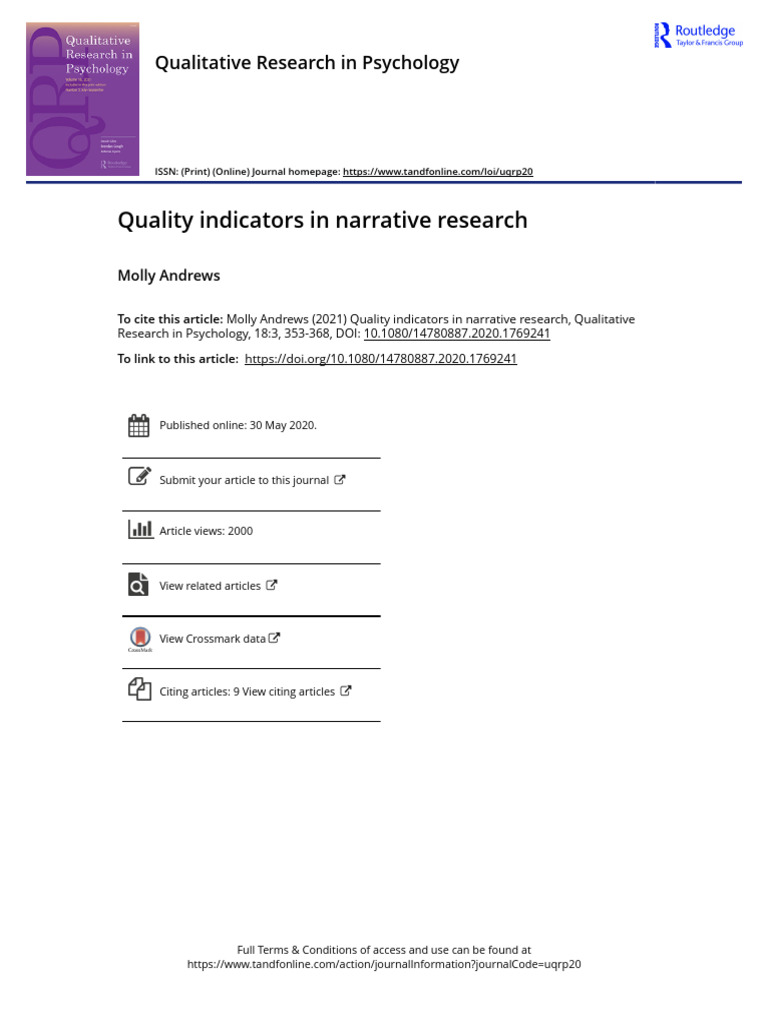 Quality Indicators in Narrative Research PDF Narrative