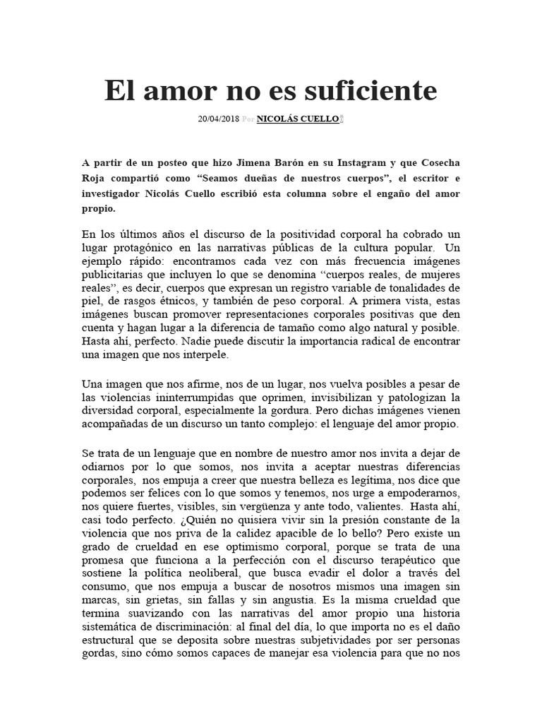 El Amor No Es Suficiente Cosecha Roja | PDF | Amor | Autoestima
