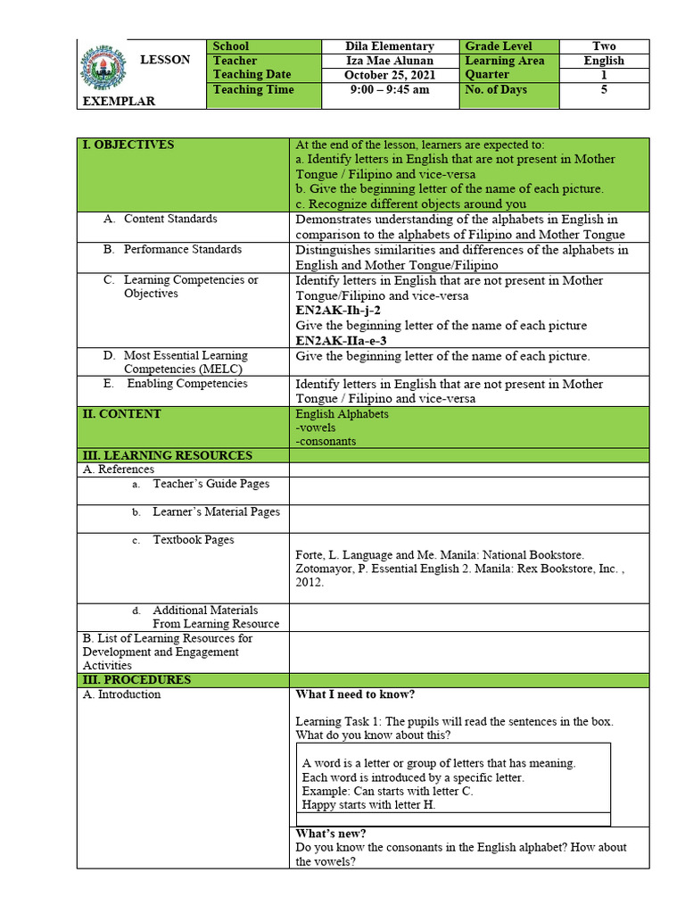 Grade 2 English Lesson Exemplar Week 6 | PDF | Word | English Language