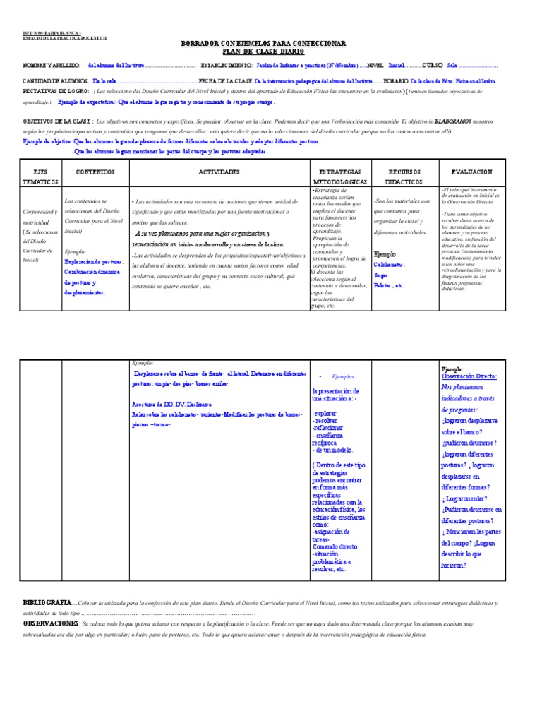 MODELO Plan Clase Diario Con Ejemplos | PDF | Plan de estudios | Evaluación