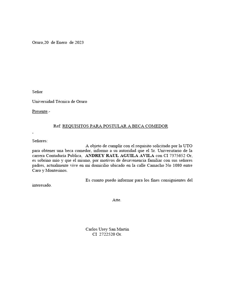 Solicitud Beca Comedor UTO | PDF