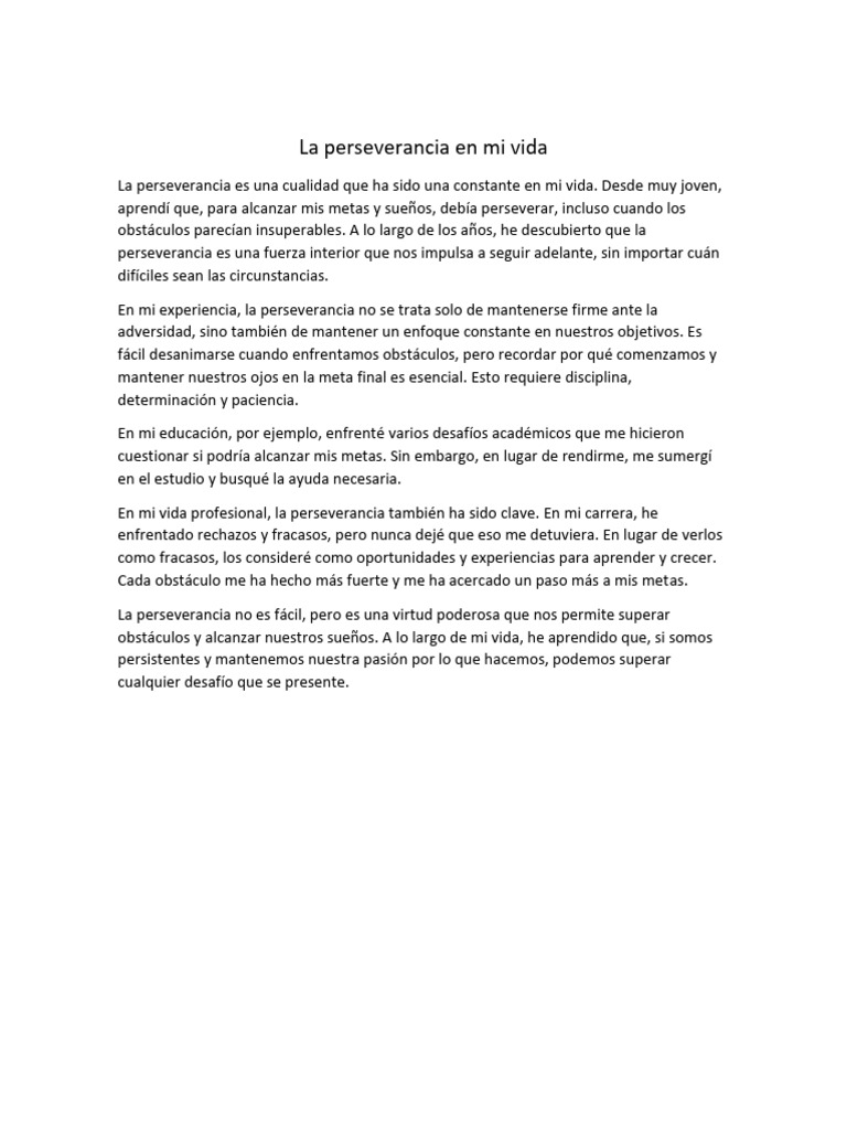 La Perseverancia en Mi Vida | PDF | Crecimiento personal y profesional ...