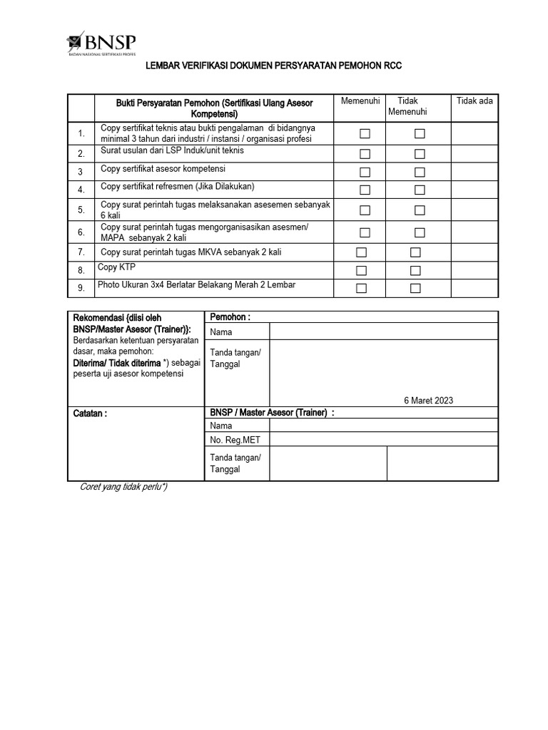 Verifikasi Persyaratan Pemohon RCC | PDF