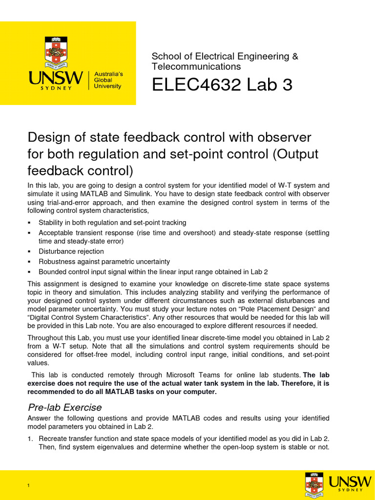 State Feedback Control Design in MATLAB | PDF | Control Theory | Feedback