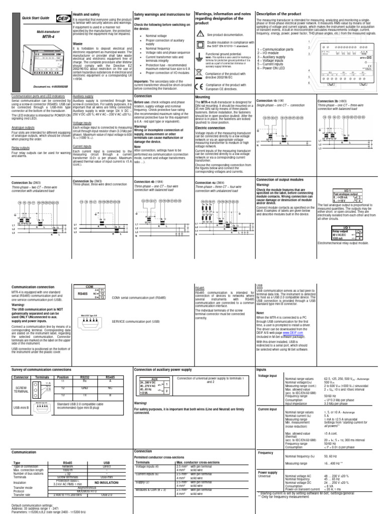 MTR-4 Multi-Transducer User Guide | PDF | Usb | Fuse (Electrical)